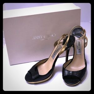 Jimmy Choo, Black & gold sling back heeled sandal